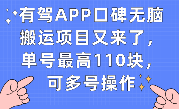 （7314期）有驾APP口碑无脑搬运项目又来了，单号最高110块，可多号操作-副业库