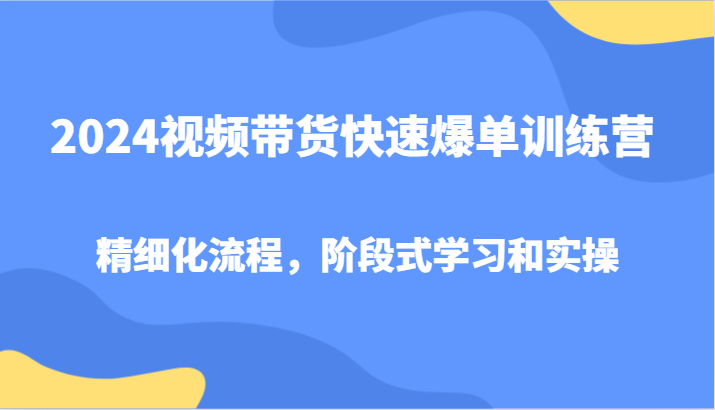 2024视频带货快速爆单训练营，精细化流程，阶段式学习和实操-副业库