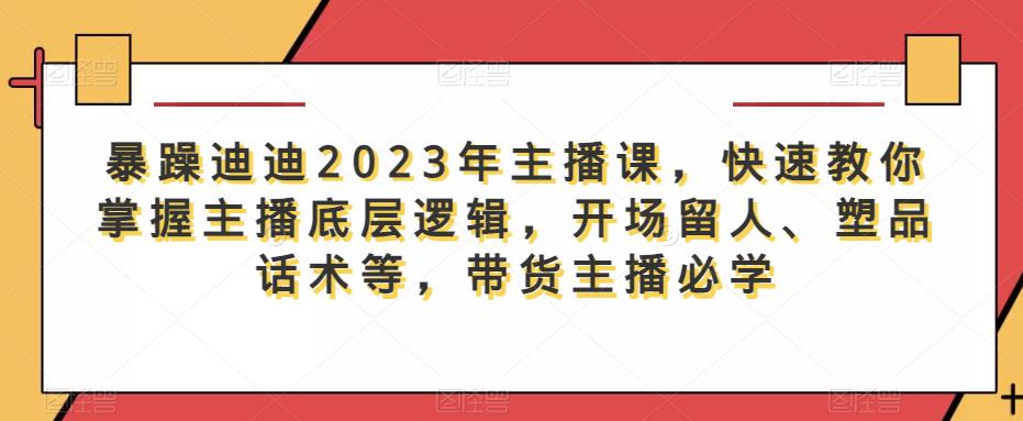 暴躁迪迪2023年主播课，快速教你掌握主播底层逻辑，开场留人、塑品话术等，带货主播必学-副业库