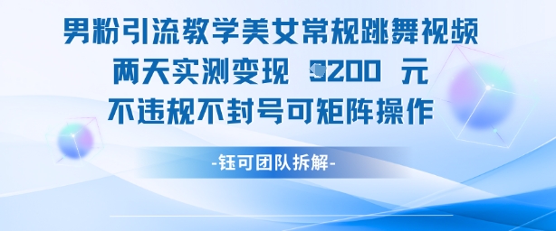 男粉引流教学美女常规跳舞视频两天实测变现1k+，不违规不封号可矩阵操作-副业库