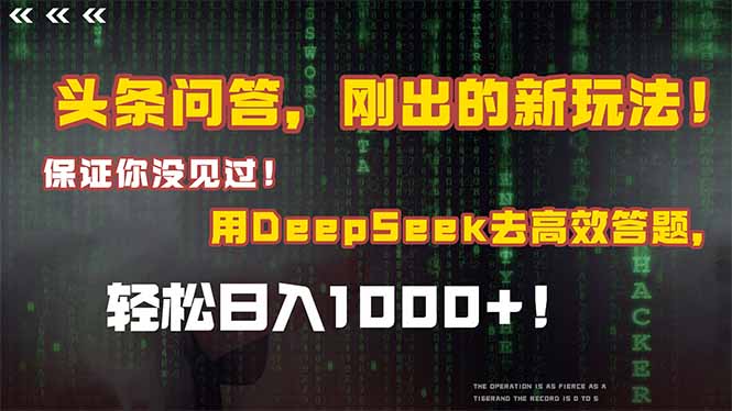 （14957期）头条问答，刚出的新玩法！保证你没见过！结合Deepseek高效答题，轻松日…-副业库